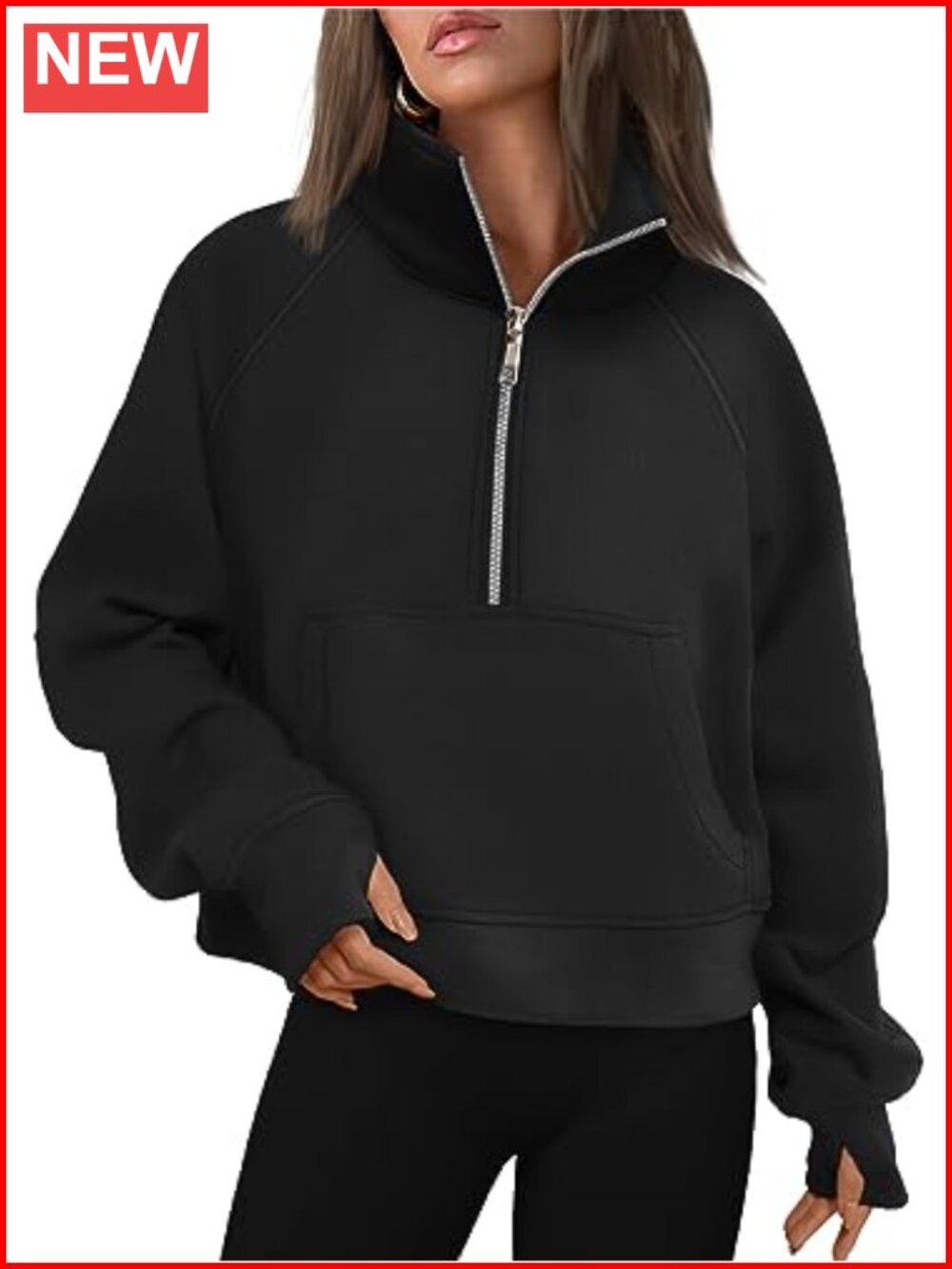 Women's Half Zip Fleece Sweatshirt Pullover with Thumb Holes Kangaroo Pocket